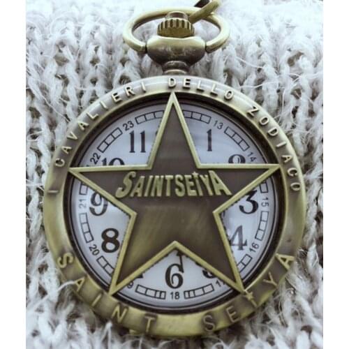 Unique Hollow Bronze Saint Seiya Design Quartz Pocket Watch Pendant Necklace Chain Children Halloween Gifts Reloj De Bolsillo