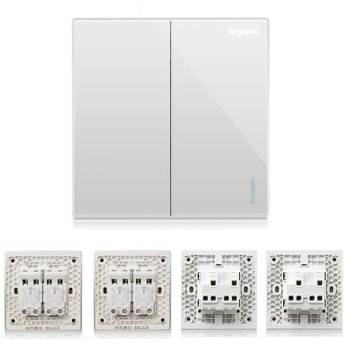 High Quality 2 Gang 4 Way Wall Switch Kit Large Panel Magnolia White Color including Intermediate Switch Double Control Switch