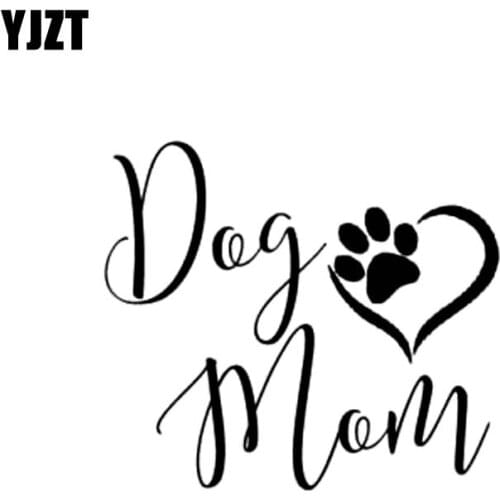 YJZT 12.7CM*11.2CM Dog Mom Sweet Footprints Vinyl Car Sticker Decals Black/Silver C10-00420