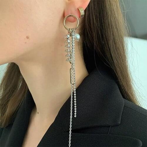 European and American jewelry gold and silver color matching metal hain personality single color long earring female earline
