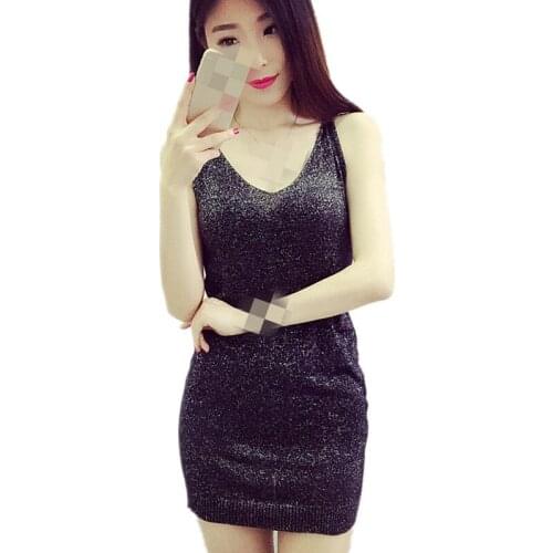 ZC1623 Sexy new 2020 summer women fashion v-neck sparkly knit slim sleeveless dress cheap wholesale