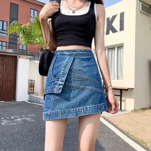 Denim skirt female summer 2021 new high waist thin a-line skirt design sense package hip skirt harajuku skirt Casual