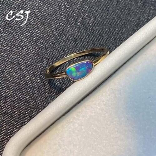 CSJ Real Natural Opal Rings Sterling 18K Yellow Gold for Women Lady Party Wedding Engagement Birthday Gift Fine Jewelry