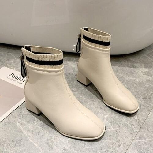 LAASIMI Women Winter Work&Safety Boots Spring Square Toe Zipper Boot Shoes Woman Short Plush Fashion Rubber Footwear 2021 New