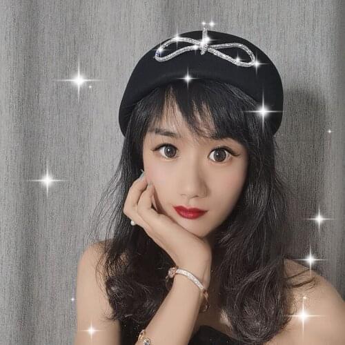 Autumn and winter black wool womens berets painter female fashion womens hat super diamond cap