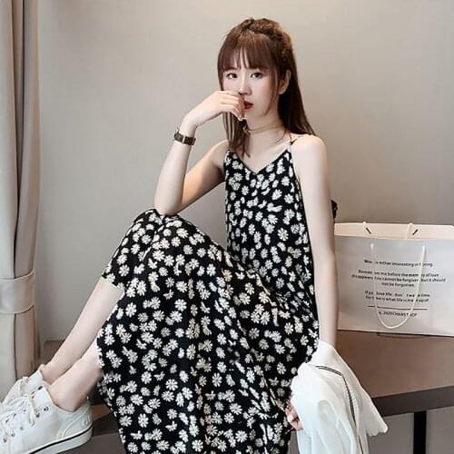 Womens dress fashion dress ladies casual small daisy print camisole women 2020 spring new small floral dress retro womens wild