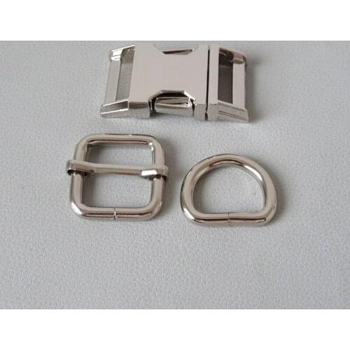 100Sets 15mm 20mm 25mm Webbing Dog Collar Paracord Strong Metal Buckle Clasp Belt D Ring Snap Hook Adjuster Harness Hardware