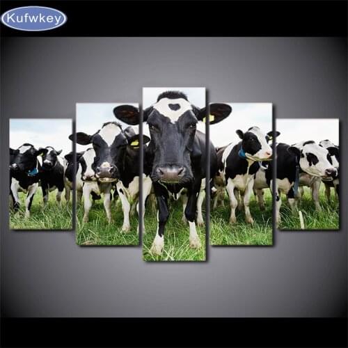 5pcs/set,NEW 5D Diy Square Diamond Embroidery Painting Milk Cow Painting of Cross Stitch Resin Full Diamond Painting animals