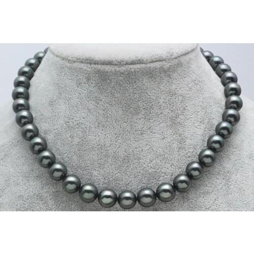8mm 10mm 12mm 14mm 16mm Woman classic jewelry black green Round bead necklace Natural South Sea Shell Pearl AAA 17'' 43cm