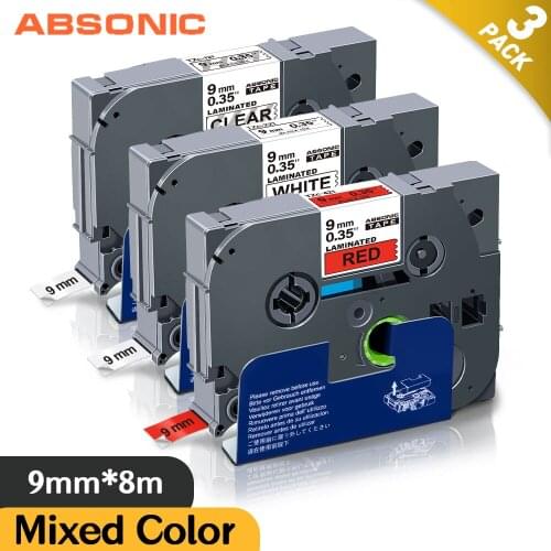 Absonic 3PK Compatible for Brother TZe-121 TZe221 TZe-421 Label Tape 9mm TZe Black on White for Brother P-touch Label Maker