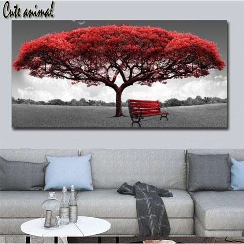 Red tree and chair scenery Diamond embroidery Diamond painting full drill 5d diy daimond painting Cross Stitch Rhinestone mosaic