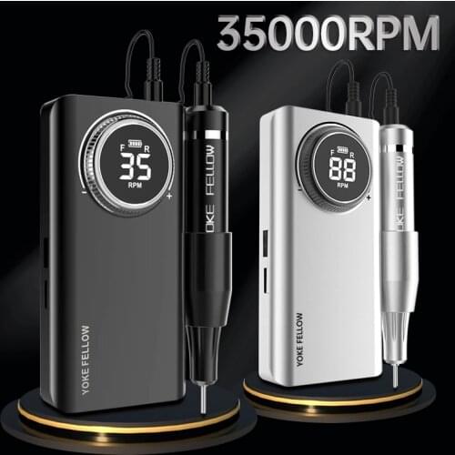 YOKE FELLOW 35000RPM Electric Nail Drill Machine for Manicure Nail Gel Polisher Rechargeable Nail Drill For Manicure Nails