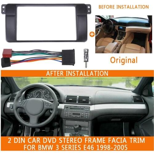 2 Din Car Radio DVD Stereo Fascia Panel Dash Mount Trim Kit Frame ISO Wiring + Antenna Adapter For BMW 3 Series E46 1998-2005