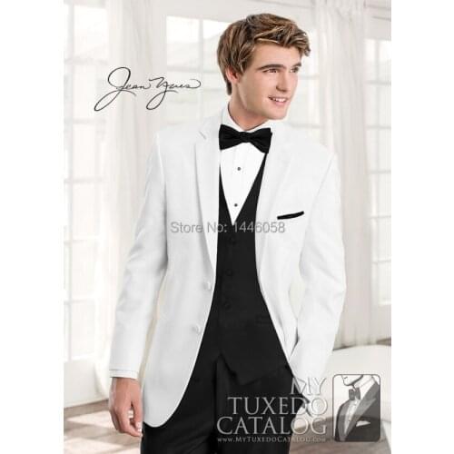 White Wedding Suits For Men 2018 New Design Two Buttons Groom Tuxedos Men Wedding Suits Bridegroom (Jacket+Pants+Vest+Bow)
