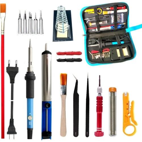 Electric soldering iron set adjustable temperature soldering iron suction gun tool tweezers tin wire portable welding repair set