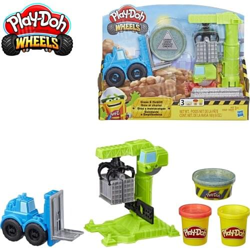 Hasbro Play Doh Wheels Crane and Forklift Construction Dough Play Up Set Toy Anti Stress Plasticine for Children Clay Non Toxic