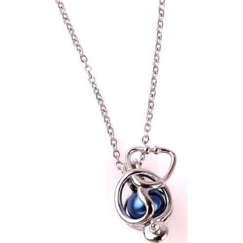 K1621 Silver copper cute Doctor stethoscope Bead Pearl Cage Aroma Essential Oil Diffuser Locket Necklace stainless steel chain