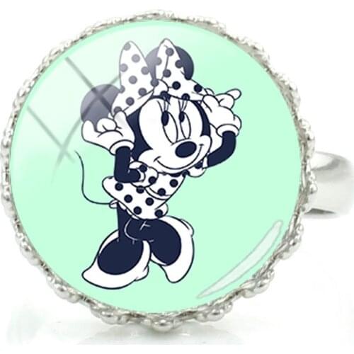 Disney Personality Glass Dome Ring Minnie Dance Art Photo Craft Glass Ring Ring Jewelry Girl Party Ornament Gift