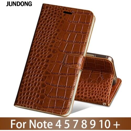 Leather Flip Phone Case For Samsung Galaxy Note 4 5 7 8 9 10 Plus case Cowhide Crocodile Texture Card slots Cover