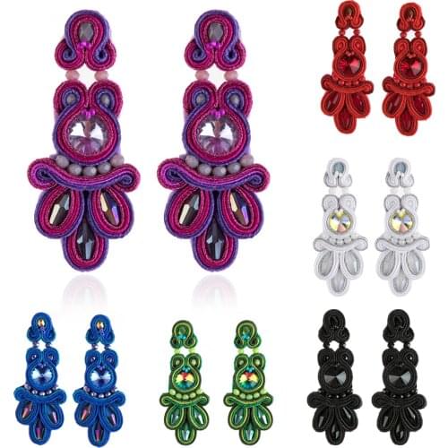 KpacoTa Soutache fashion colourful crystals purple Earrings Ethnic big Trendy jewelry women Handmade Soutache earring 2020 gift