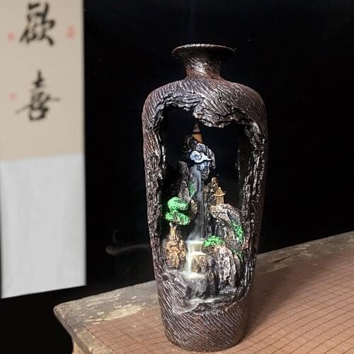 Smoke Waterfall Backflow Incense Burner Creative Vase Shape Incense Holder Resin Censer Mountain River Handicrafts Home Decor