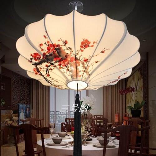 Chinese style lamps new classical fabric lotus leaf lamp rustic casual romantic decoration pendant lamp 40-60cm man hand drawing