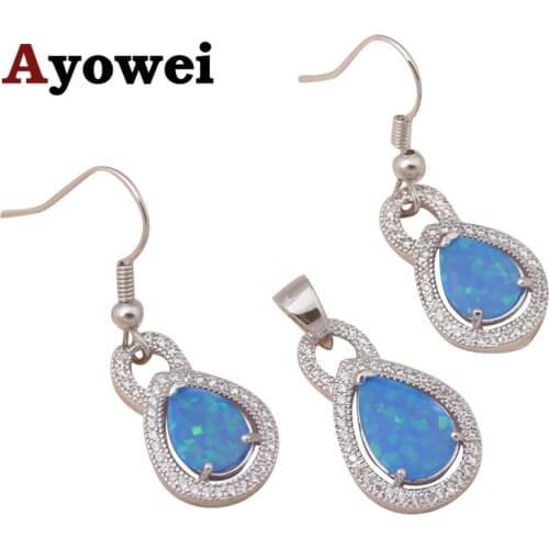 Topselling Brand design Jewelry Sets blue fire opal Silver Stamped Zirconia Fashion jewelry set for Anniversary OS024A
