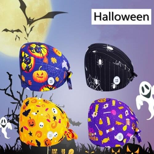 Nurse Scrubs Caps Adjustable Cotton Tooth Printing Hats High Quality Adjustable Sweat-Absorbent Unisex Multicolor Scrubs Hats