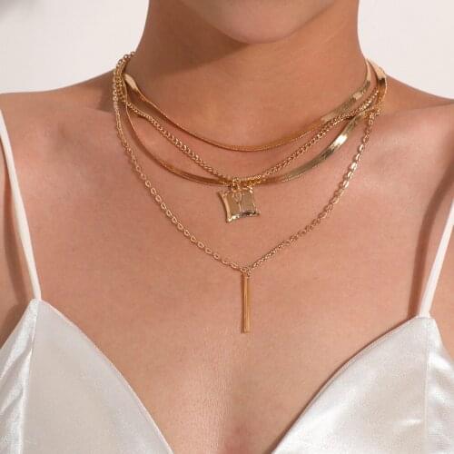 Fashion Square Beads Lock Necklace for Women Gold Color Bohemian Stars Pendants Necklaces Female Bijoux Jewelry Gift