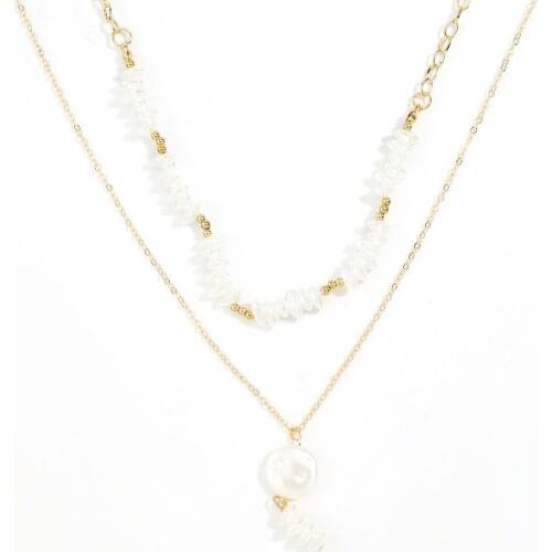 Fashionable Simple Metal Imitation Pearl Hip Hop European and American Necklace Two-piece Womens Popular Jewelry Accessories