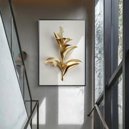 Golden Flower Wall Art Canvas Poster Print metals Flora Modern Canvas Painting Decoration Home Wall Pictures Abstract Decor Art