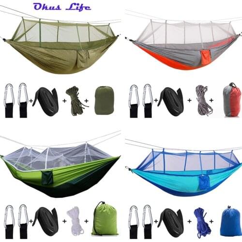 Upgraded New 260x140cm Outdoor Mosquito Net Parachute Hammock Portable Camping Hanging Sleeping Bed High Strength Sleeping Swing