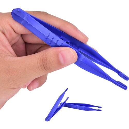 Tattoo Medical Tweezers Disposable Blue Terile Tweezers Medical Plastic Bending Surgical Tray For Tattoo Body Art 10pcs/lot