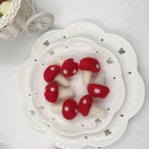 Mushroom Shape Wool Felt Poke DIY Kits Multiuse Christmas Bag Hat Deco Wind Chimes Brooch Children Hair Band 3*4.5cm 1PC