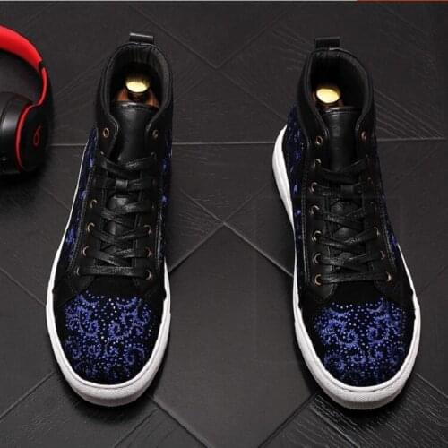 Luxury glitches men shoes designer sneakers spikes high tops shiny punk men Casual shoes Platform shoes Ankle boots dh2