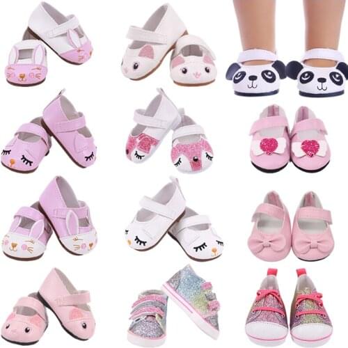 Doll Pink Rabbit Shoes Canvas Shoes Sneakers Fit 18 Inch American Doll&43cm Baby Reborn Doll Clothes Accessories,Girls Toys DIY