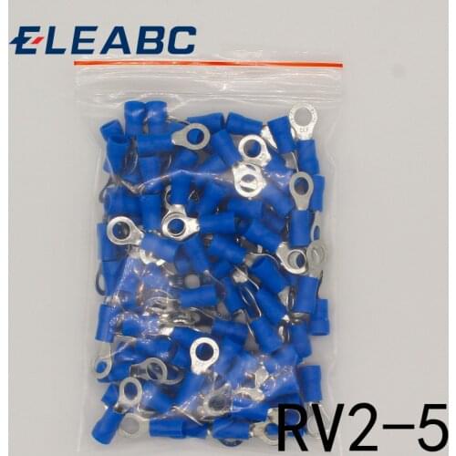 RV2-5 Blue Ring Insulated Wire Connector Electrical Crimp Terminal Cable Connector Wire Connector 100PCS/Pack RV2.5-5 RV
