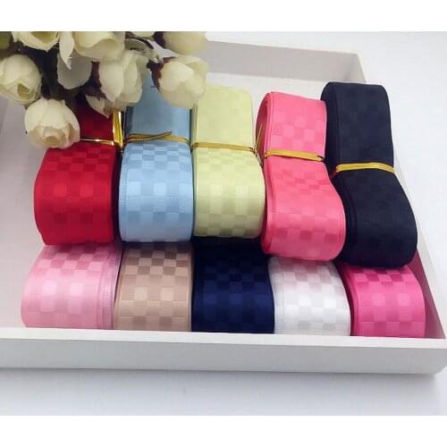 5 yards 25MM polyester lattice with Korean ribbon 2.5cm double face Satin grid strip with DIY material