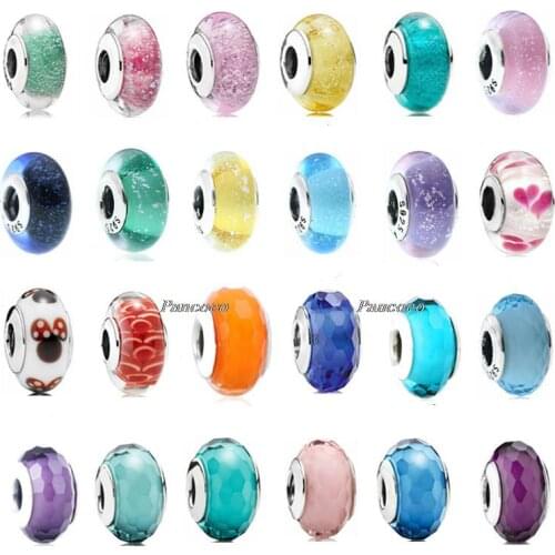 Authentic 925 Sterling Silver Baeds Multicolor Teal Faceted Lampwork Murano Glass Charm Fit Pandora Bracelet & Necklace Jewelry