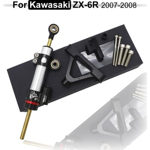Racing Motorcycle CNC Steering Damper Stabilizer Buffer Control Bar With Mounting Bracket Kit Full Set For Kawasaki ZX6R 07-08