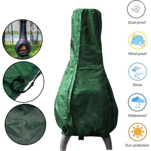 Breathable Polyester Chiminea Fire Pit Cover Round Weather-Resistant Outdoor Yard Patio Grill Stove Green