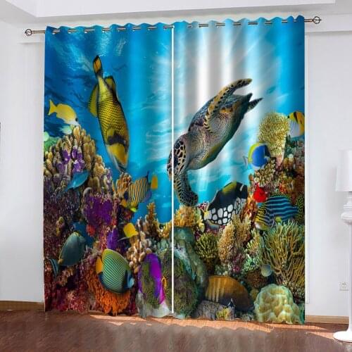 Custom blue ocean dolphin curtains 3D Curtain Printing Blockout Polyester Photo Drapes Fabric 3d stereoscopic curtain