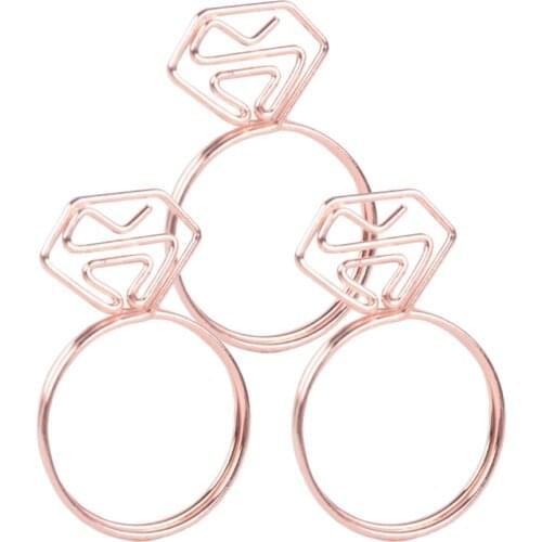 12Pcs Colorful Diamond Ring Shaped Paper Clip Paper Holder Creative Metal Paper Clamp for Home Office School Random Col