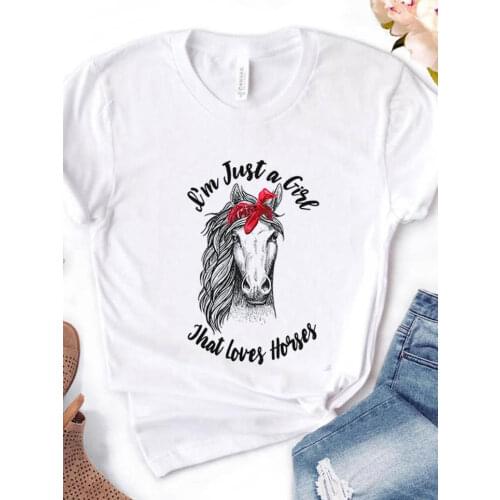 Women T Shirt I'm Just A Girl Who Loves Horses Print Tshirt Women Short Sleeve O Neck Loose T-shirt Ladies Tee Shirt