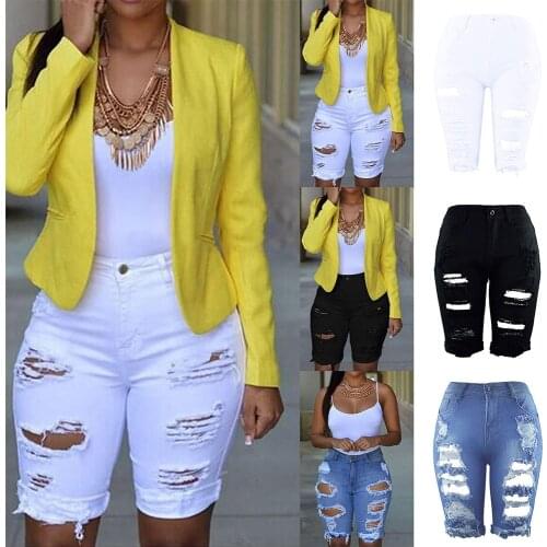 Female Fashion Casual Summer Cool Women Denim Booty Shorts Elastic Destroyed Hole Leggings Short Pants Denim Shorts Ripped Jeans