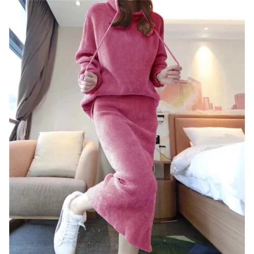 Women set European station spring and autumn new fashion hooded loose high quality suit skirt female two-piece