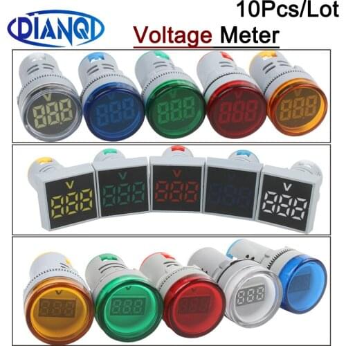 10pcs 22MM Mini Digital Display Voltmeter Voltage Tester Meter Power LED Signal Light lndicator Pilot Lamp AC 60-500V Monitor