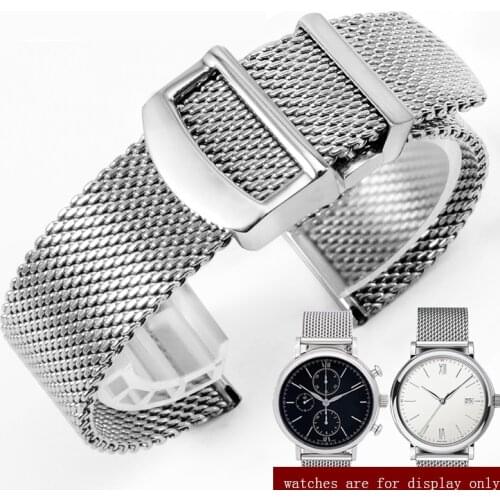 20mm 22mm Stainless Steel Strap Silver Wristband With Folding Buckle Replacement Belt For IWC PORTUGIESER Mens Watch Chain