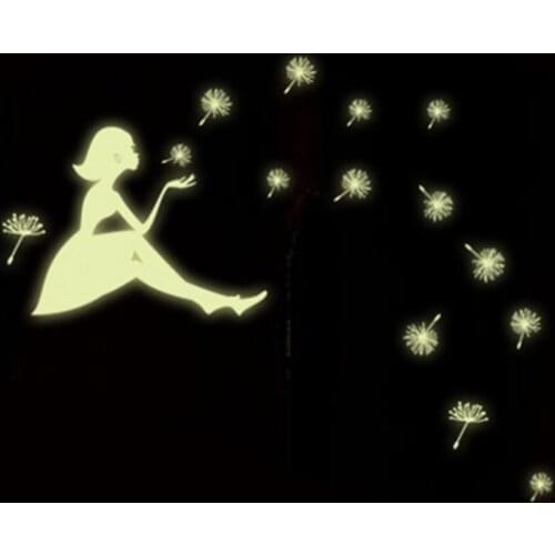 2018 Home Decor Super Deal Glow In Dark Wall Sticker Dandelion Girl Luminous Fluorescent Stickers Wall Decals Mural Kids Room