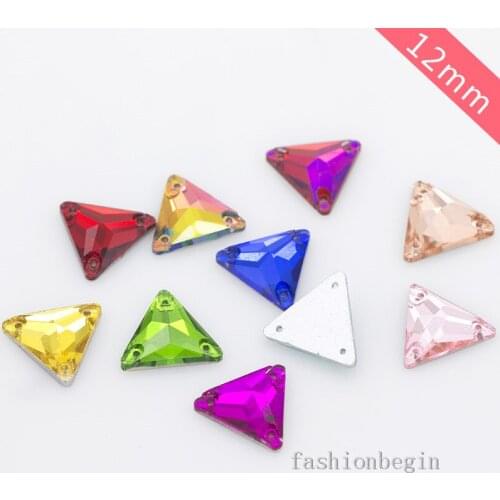 48p 12mm triangle color Sew on Flatback Glass stone Gem faceted crystal Rhinestone jewels beads craft for wedding costume sewing